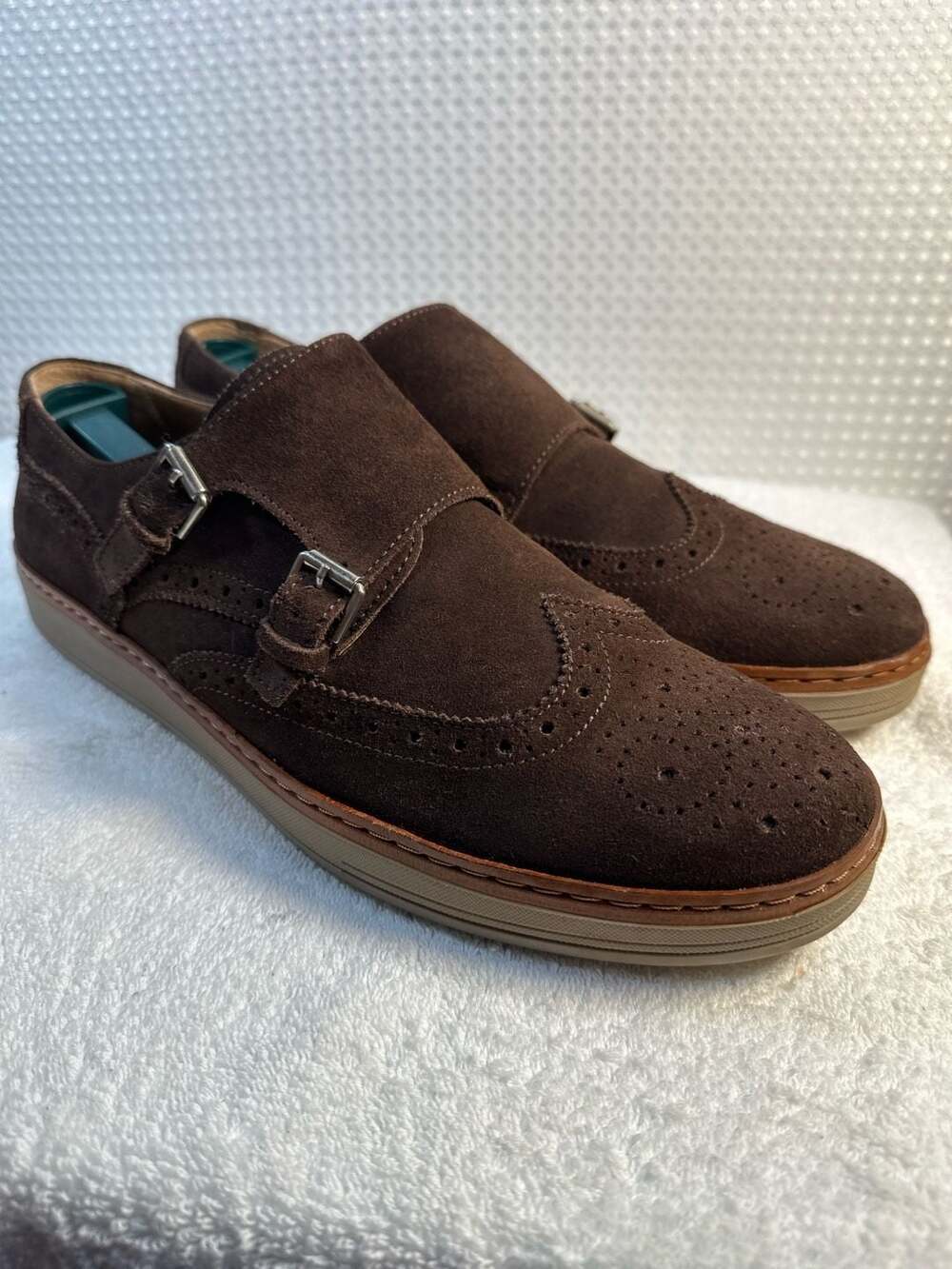 Massimo Dutti Brown Suede Double Monk Strap Wingtip Shoes